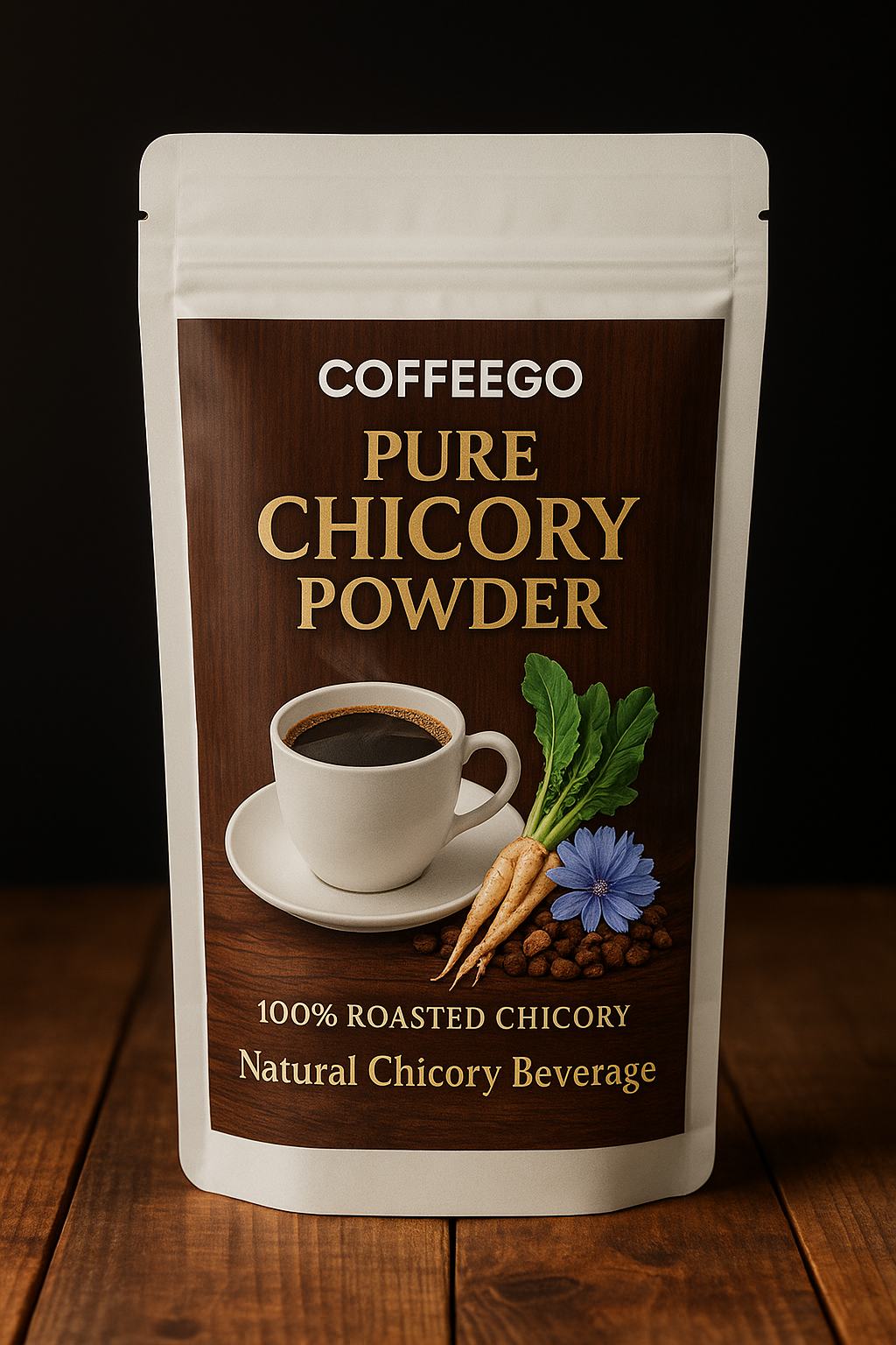 CoffeeGo Pure Chicory Powder – 100% Roasted Chicory

Experience the rich, earthy taste of tradition with CoffeeGo Pure Chicory Powder, made from 100% premium roasted chicory roots. Known for its naturally caffeine-free properties, chicory has been cherished for centuries as a wholesome coffee alternative and blend enhancer.

Our carefully roasted chicory delivers a deep, smooth flavor with subtle notes of chocolate and nuttiness, making it perfect for those who love a satisfying cup without the caffeine 