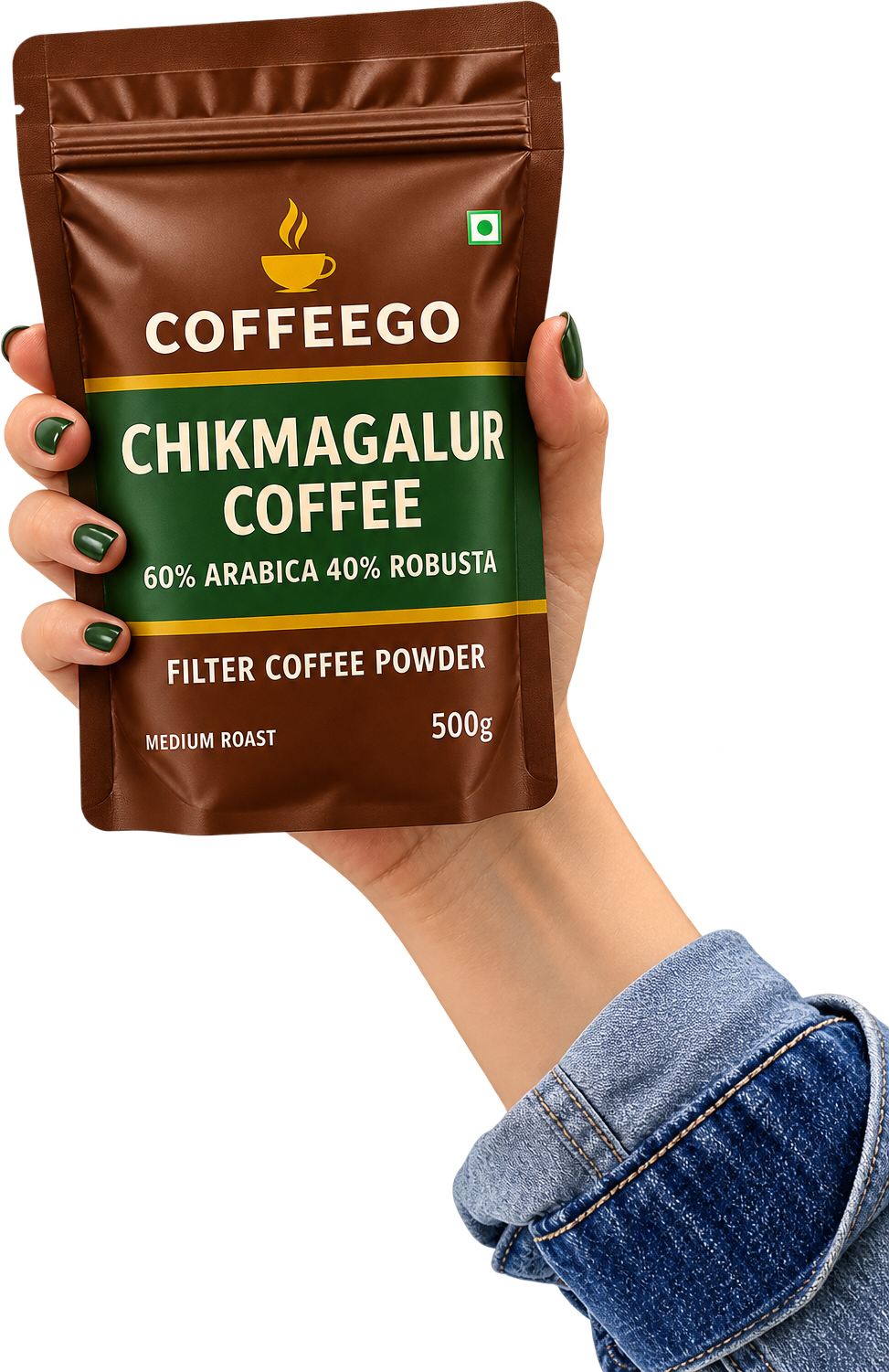 A hand holding the coffee