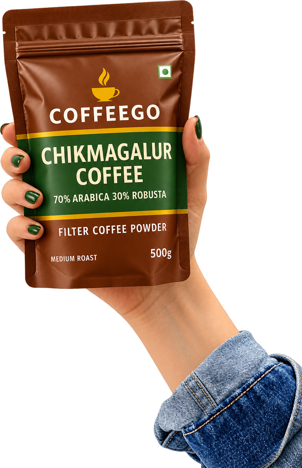 A hand holding the coffee