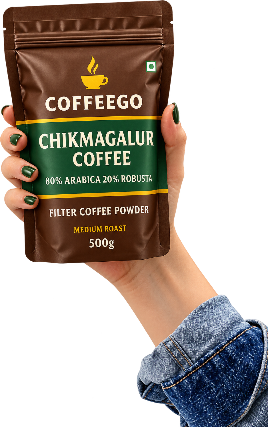 A hand holding the coffee
