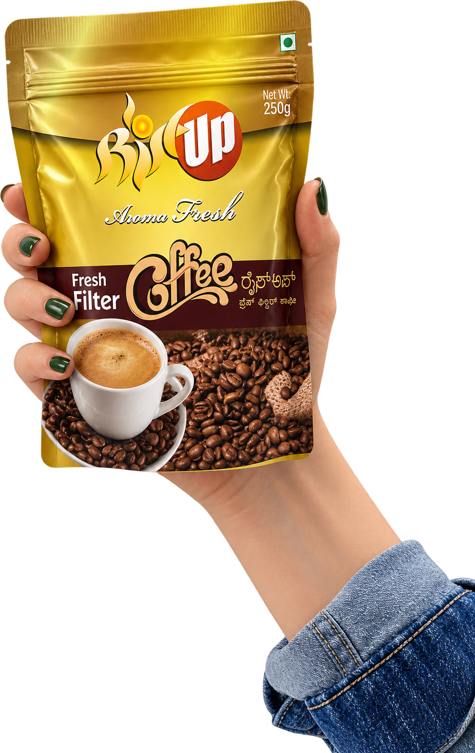 A hand holding the coffee