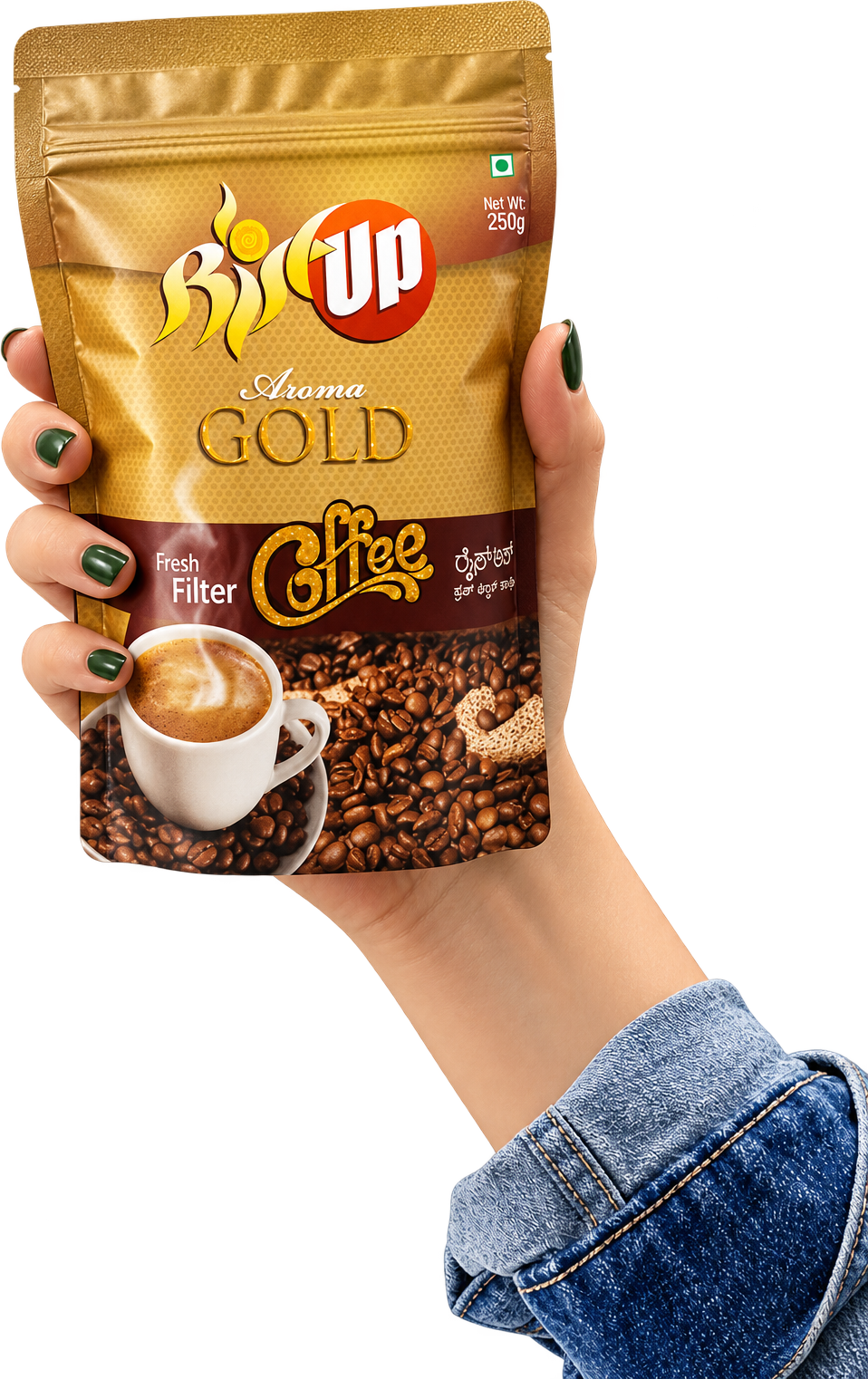A hand holding the coffee