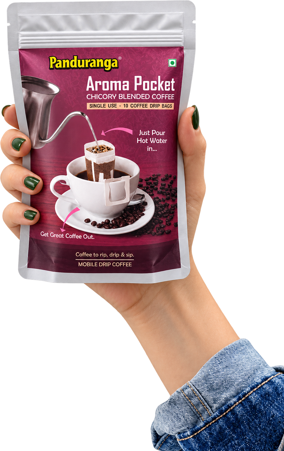 A hand holding the coffee