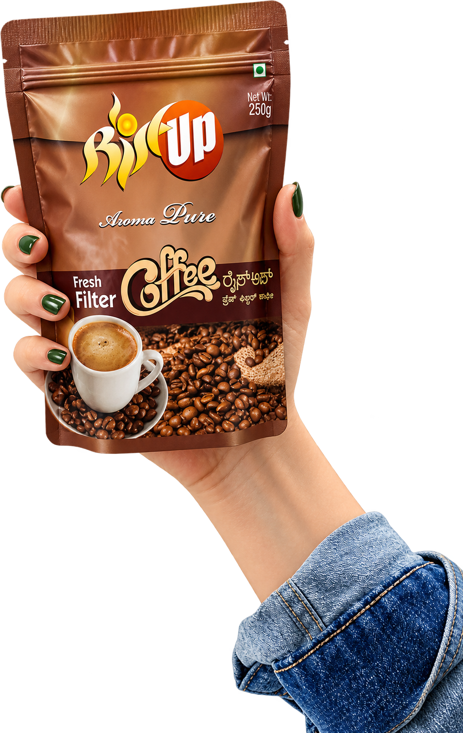 A hand holding the coffee