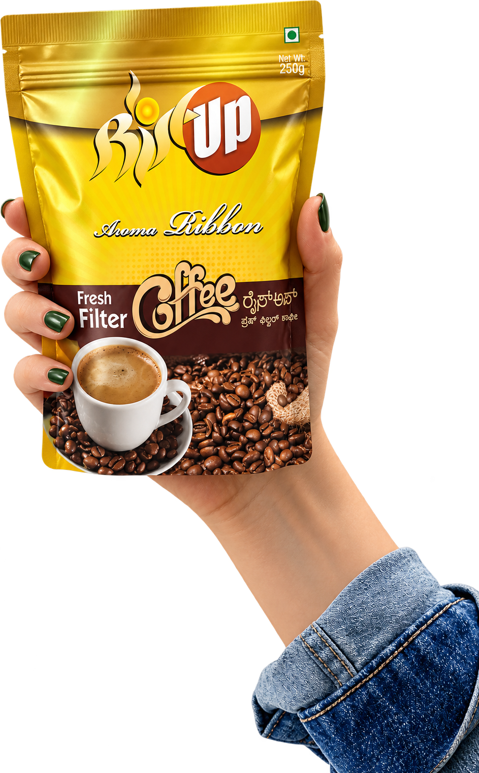 A hand holding the coffee