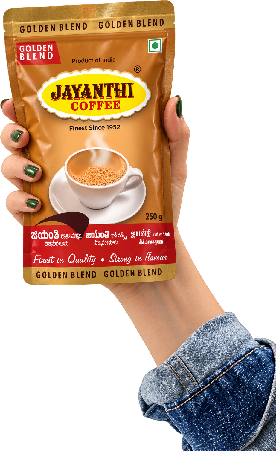 A hand holding the coffee