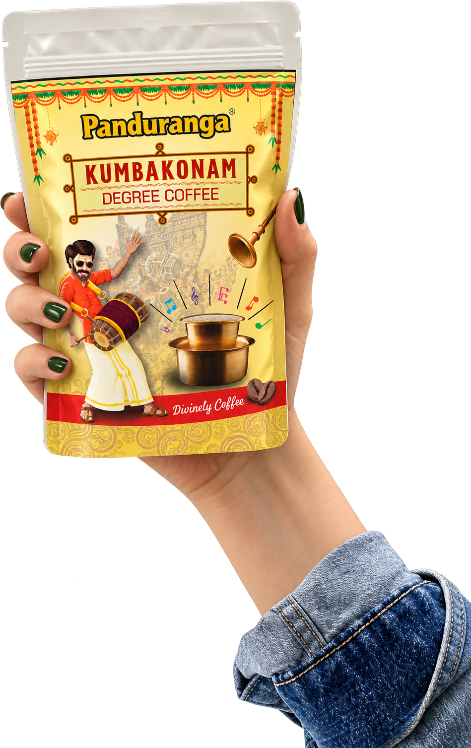 A hand holding the coffee
