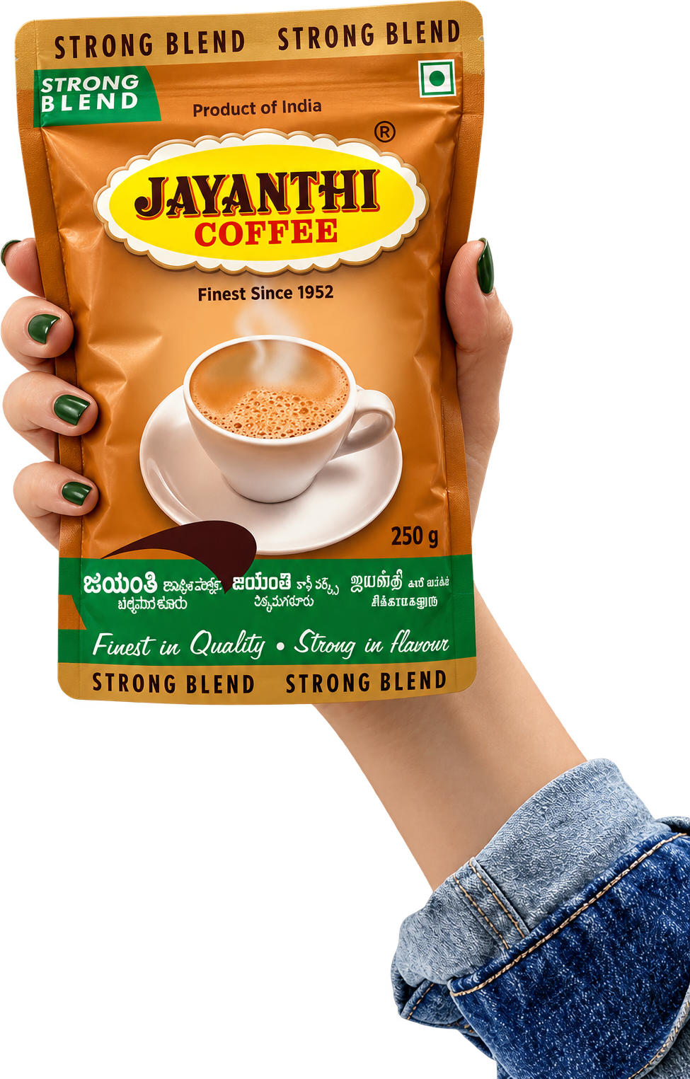A hand holding the coffee